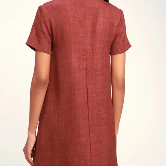 Lulus Women’s Poppy Rust V-Neck Shift Dress Pockets Chic Business Preppy Small - Picture 3 of 11